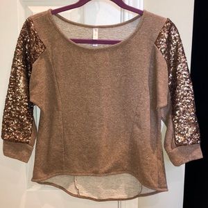 Brown Cropped 3/4 Sleeve Sweater Top